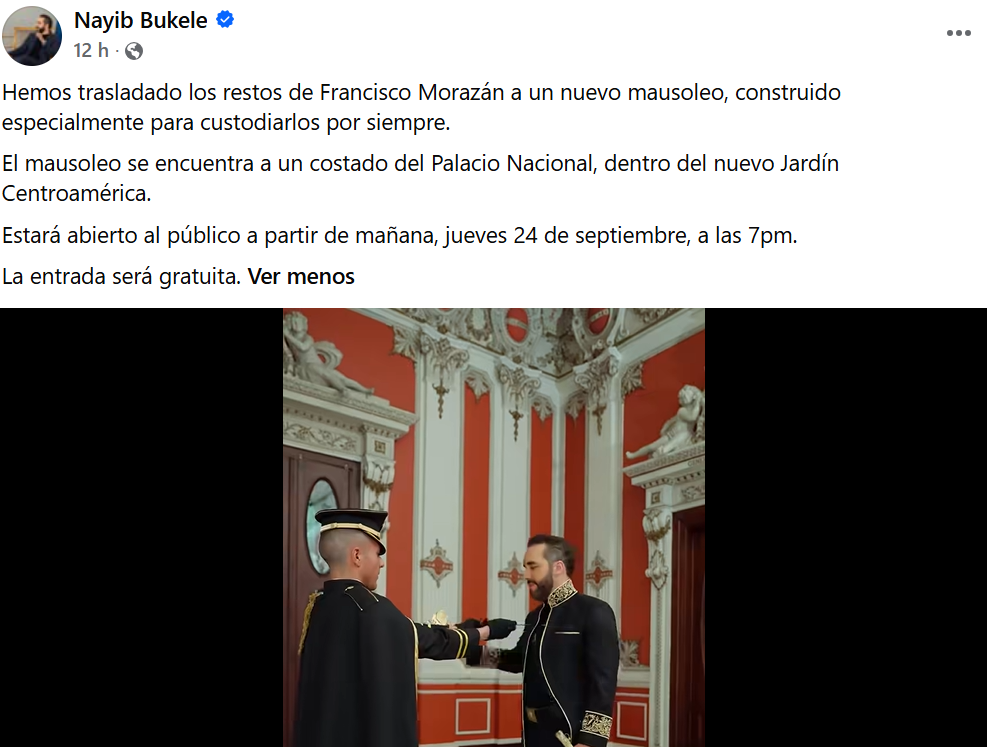 El nuevo mausoleo de Francisco Morazán se encuentra a un costado del Palacio Nacional de San Salvador.