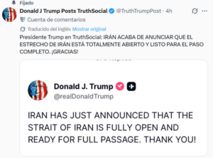 Mensaje Trump Truth Social