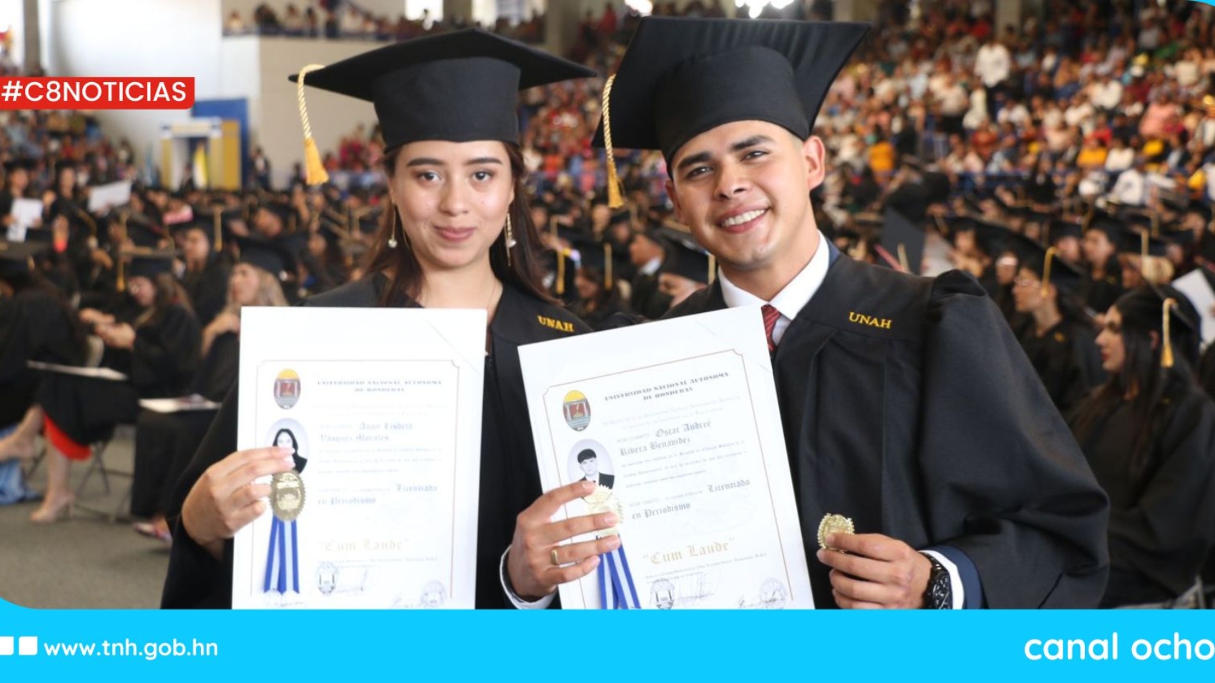 ¡Orgullo en Canal 8!: Lisbeth Vásquez y Oscar Benevidez se gradúan de la UNAH junto a 1,600 egresados más