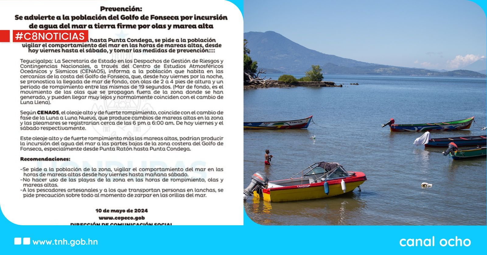 Cenaos informa a la población del Golfo de Fonseca sobre incursión de agua a tierra firme