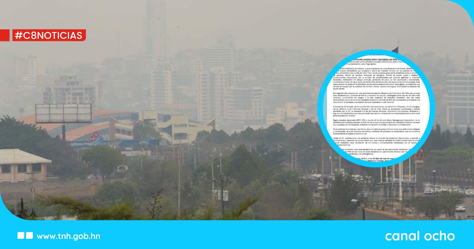 ICF: persiste capa de vapor y contaminación por falta de vientos y lluvias en Tegucigalpa