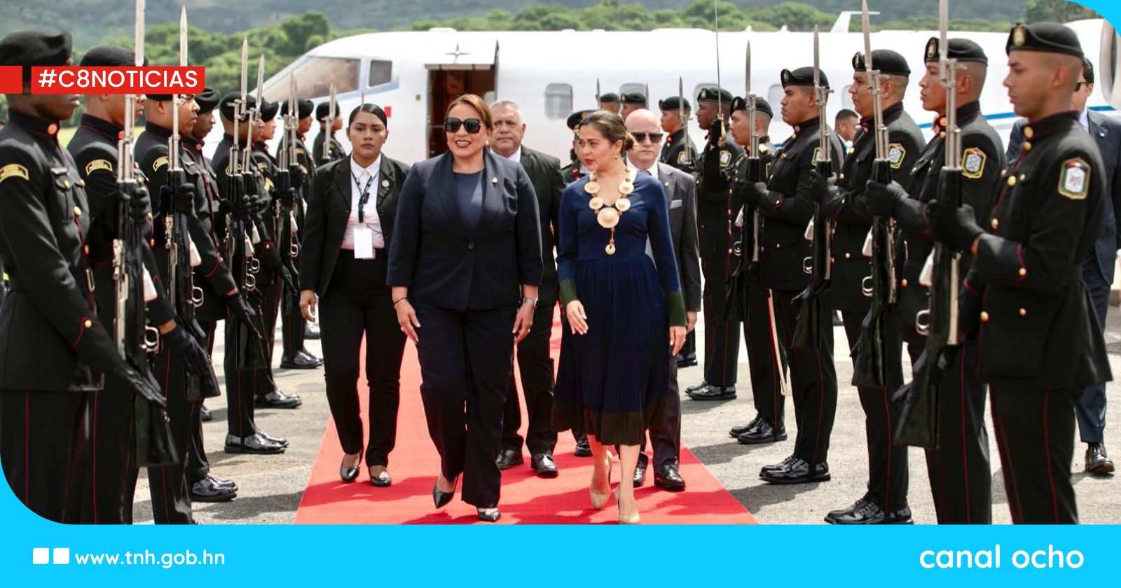 Presidenta Xiomara Castro llega a Panamá para la ceremonia de investidura de José Mulino
