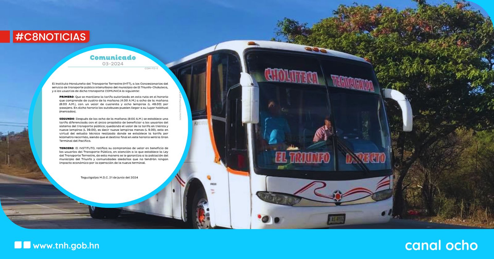 IHTT anuncia rebaja en el transporte público interurbano en El Triunfo, Choluteca