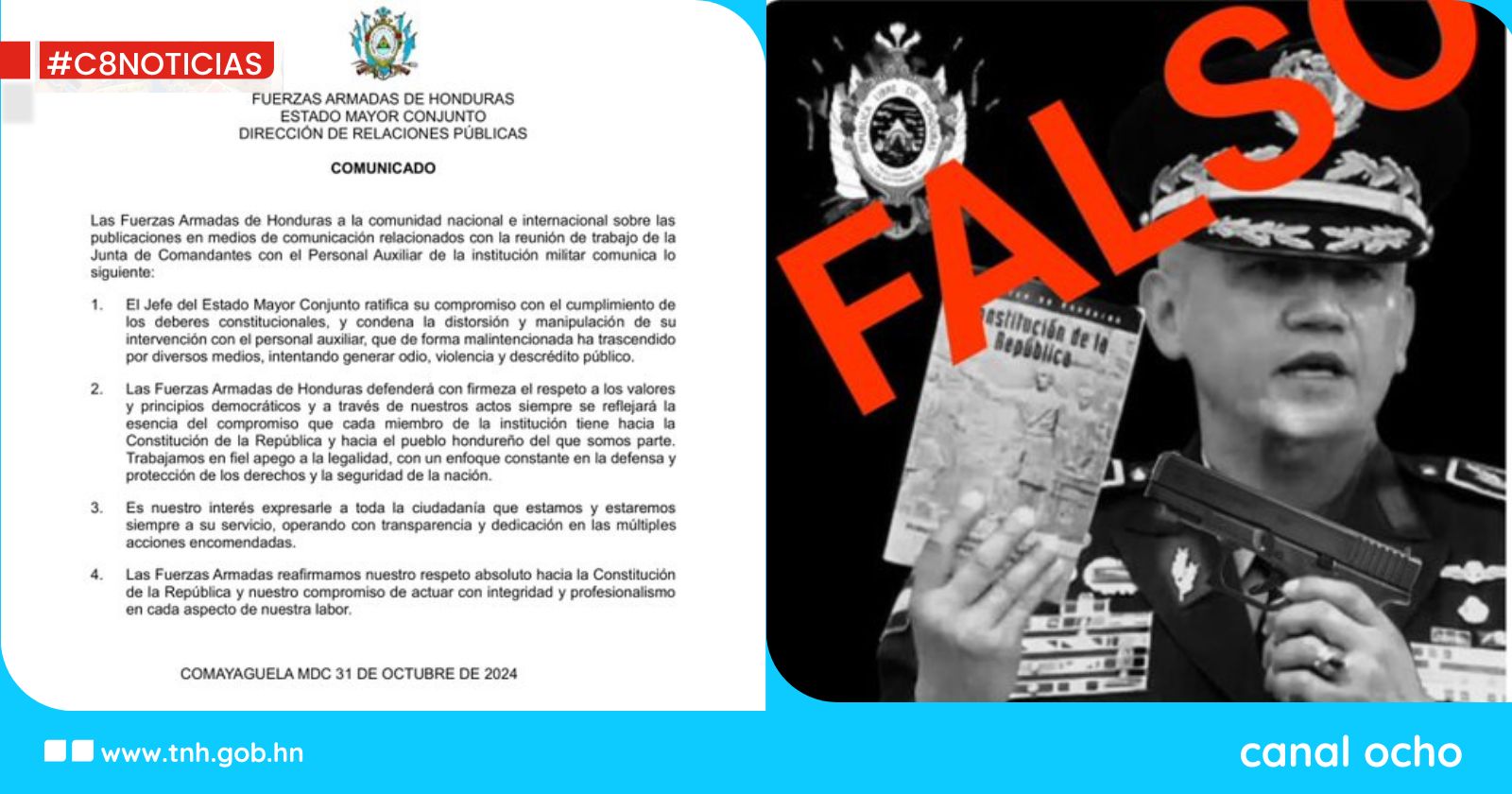 Fake News: ¿Qué dicen las FF. AA. sobre la imagen donde el jefe del EMC apunta con un arma a la Constitución?