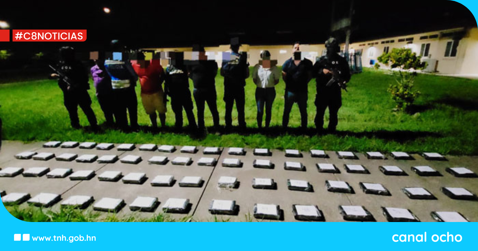 Detienen a cinco personas con 66 kilos de cocaína en Tela, Atlántida