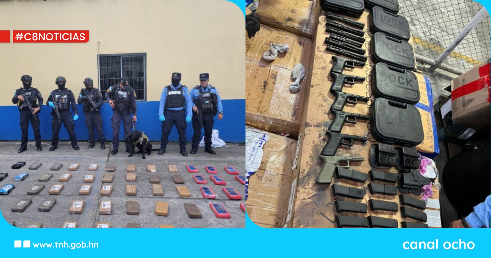 Decomisan supuesta droga y armas de fuego en la zona norte