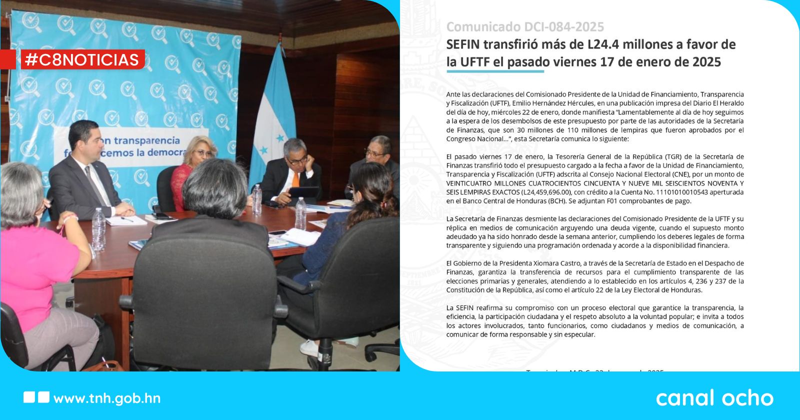 Sefin desmiente declaraciones sobre presupuesto de la UFTF y ratifica transferencia de recursos