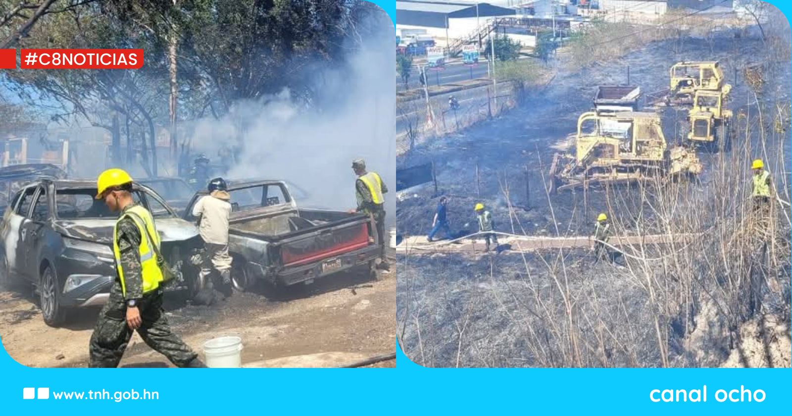 Bomberos y FF. AA. sofocan incendio que arrasó con vehículos en Comayagüela