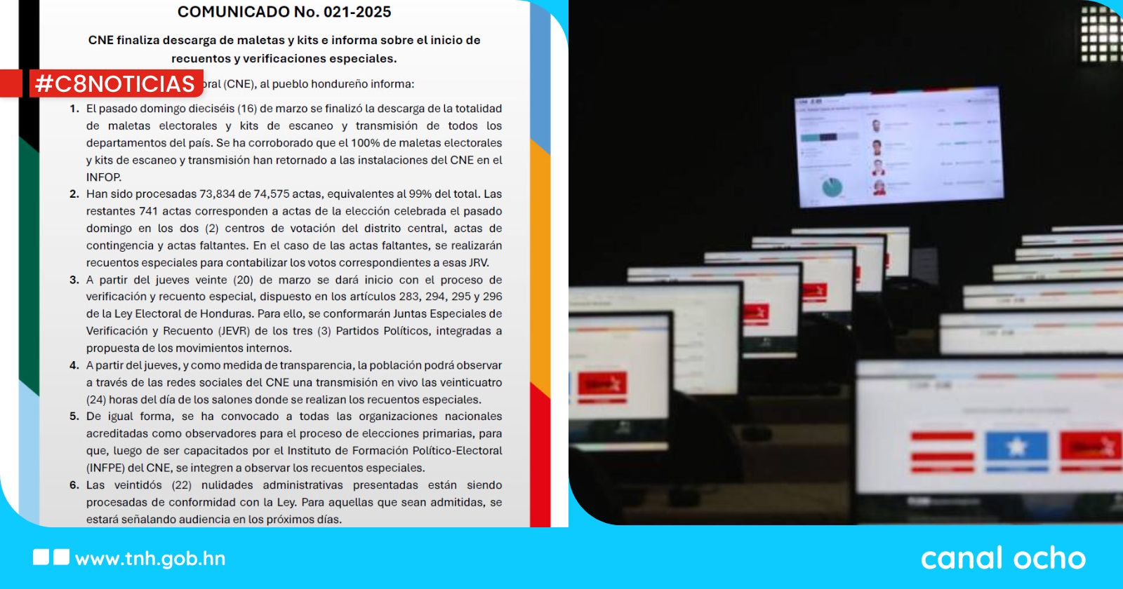 ¡Transparencia! CNE habilitará transmisión en vivo para el conteo de últimas actas