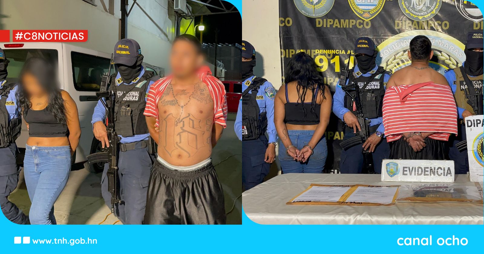 Cae pareja de pandilleros vinculados a extorsiones y atentados contra víctimas