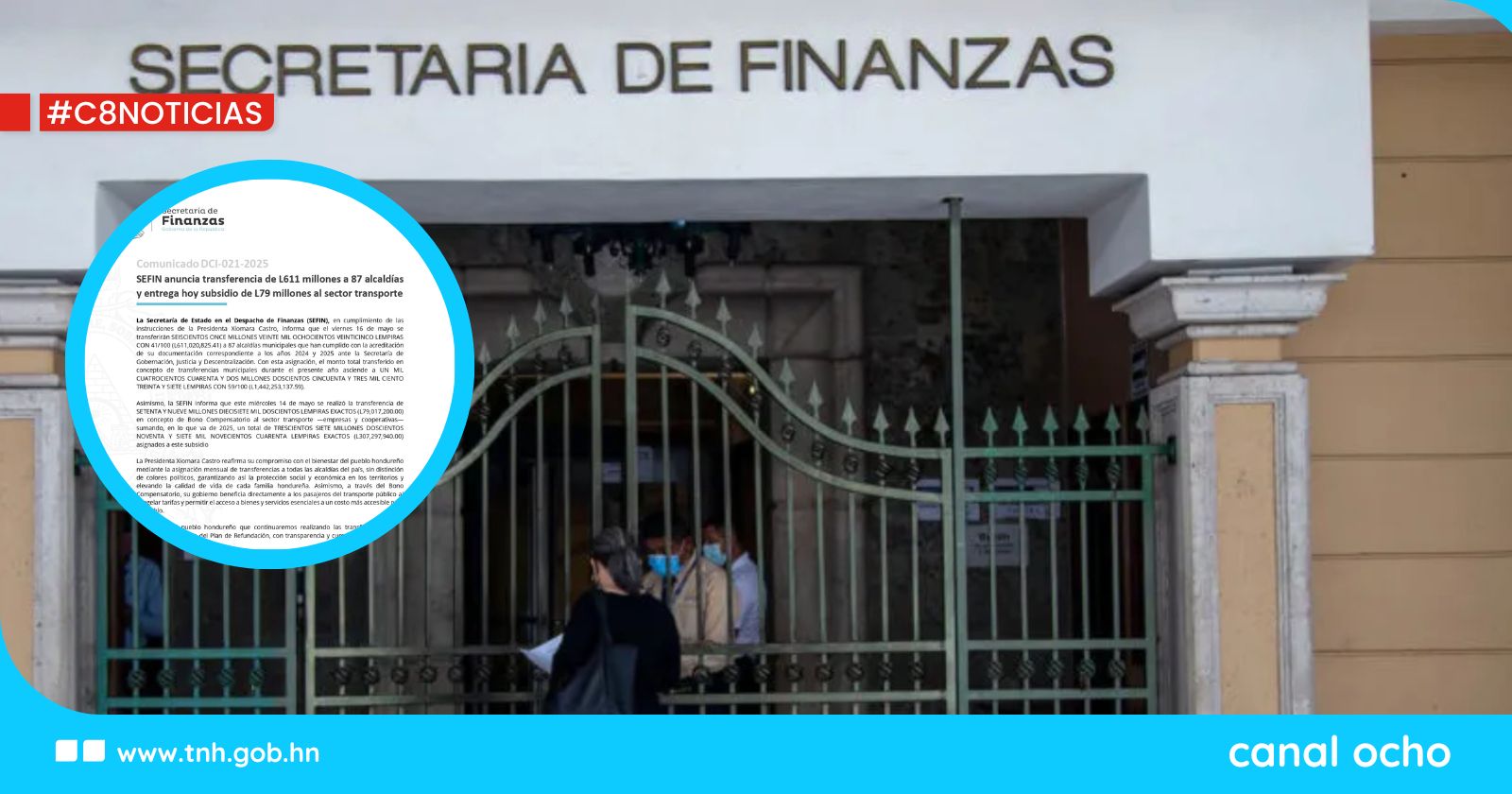 Sefin entrega subsidio de L79 millones al sector transporte y anuncia L611 millones a 87 alcaldías