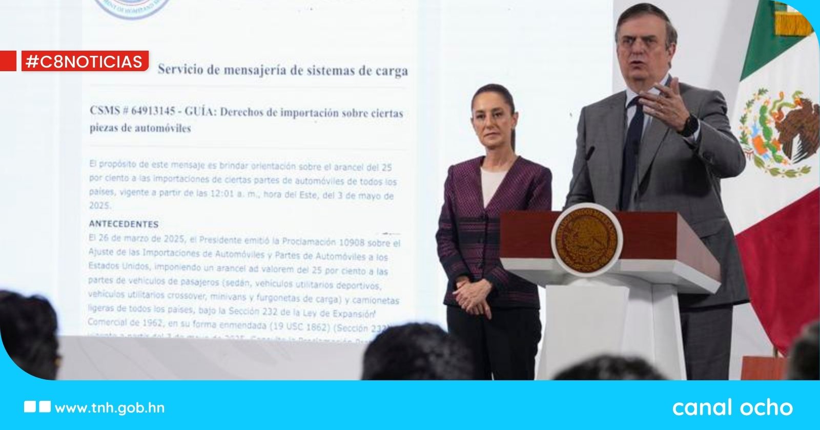 Gobierno de México celebra arancel cero a autopartes nacionales que entren a EE. UU.