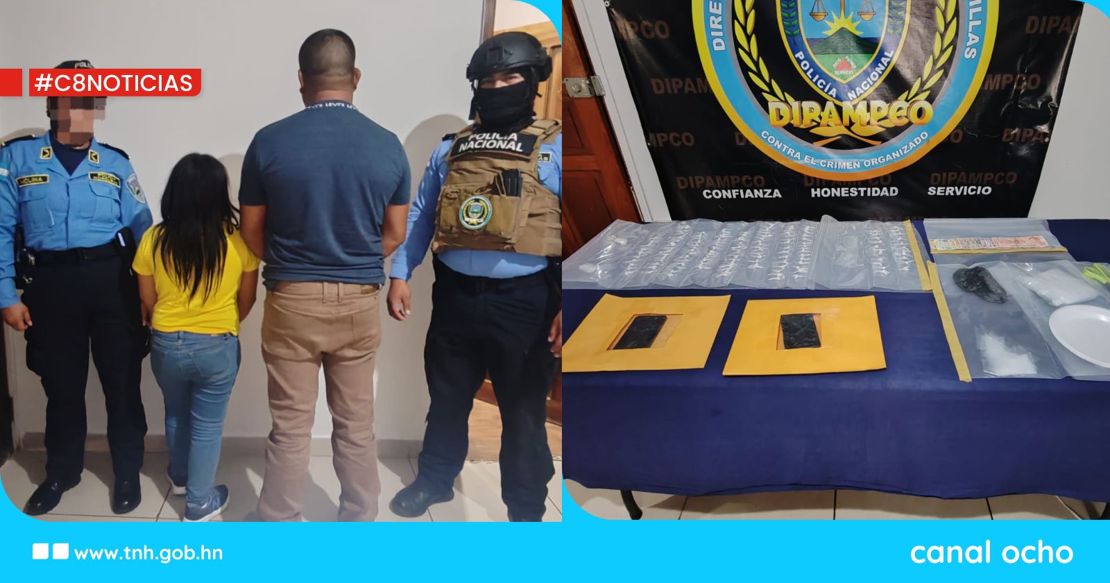 Dipampco captura a pareja vinculada al tráfico de drogas en Lempira