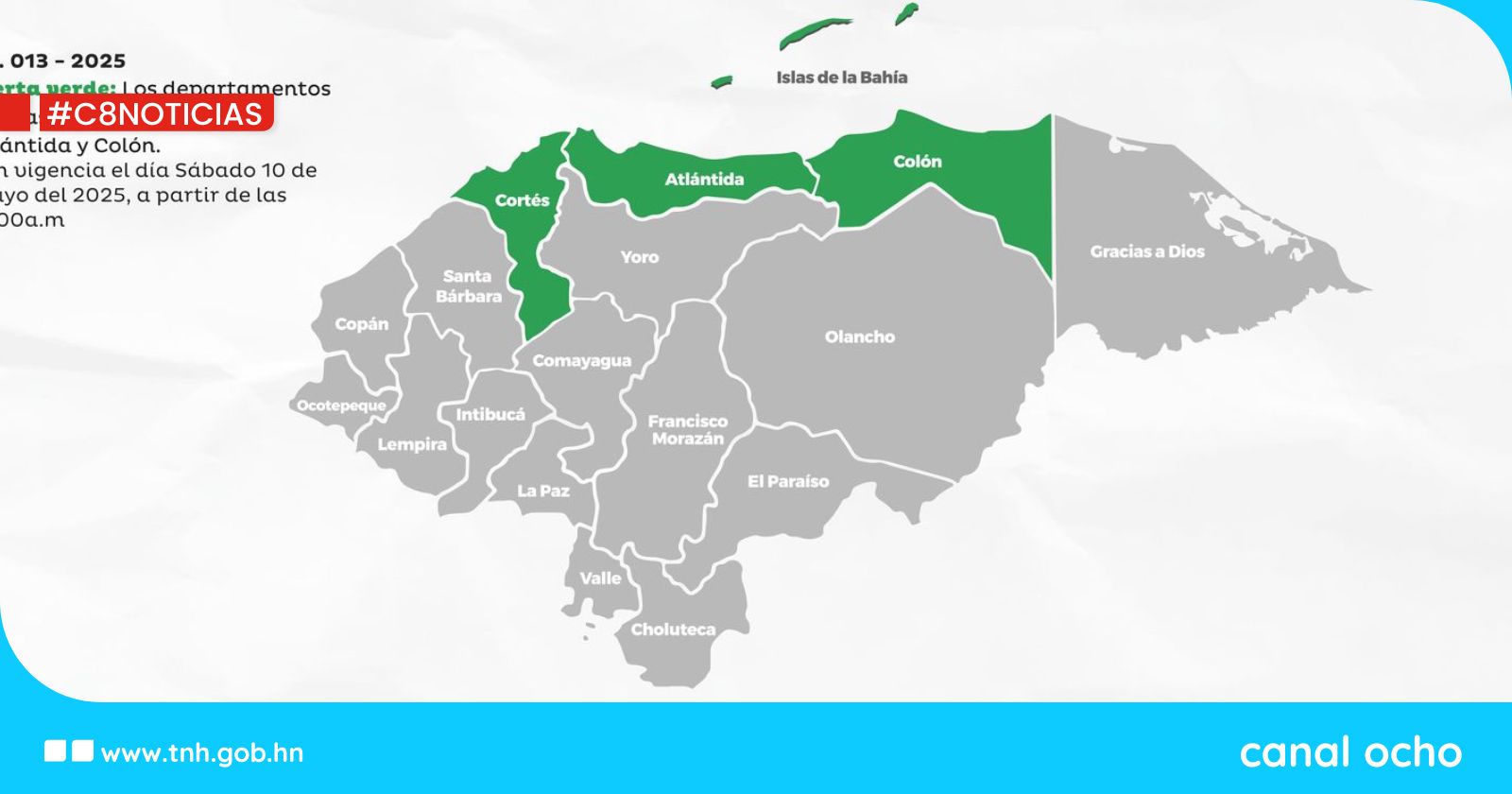 Copeco declara alerta verde en cuatro departamentos del norte del país