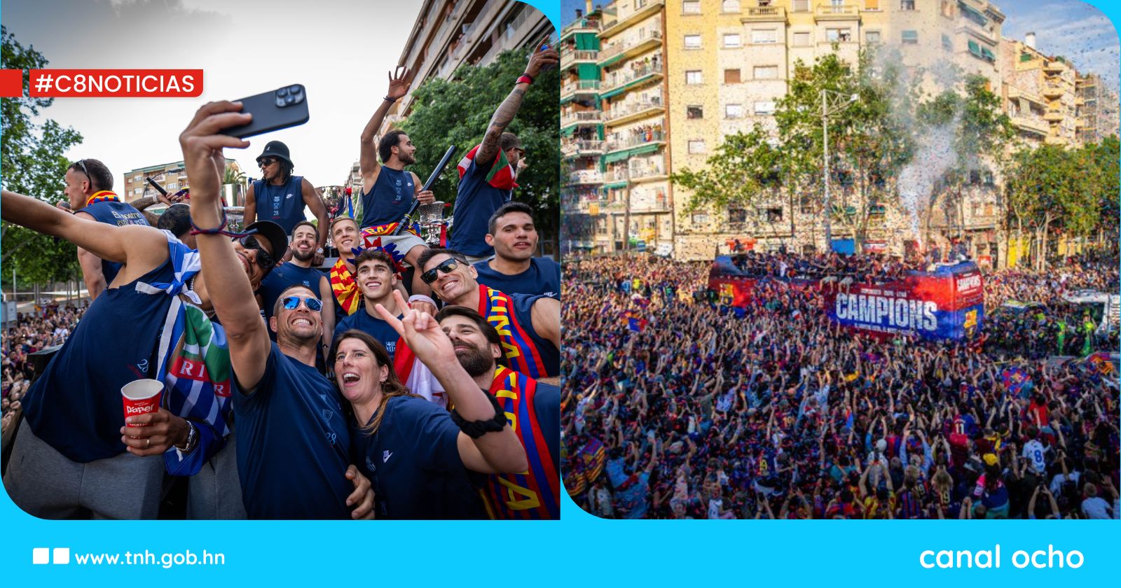 Barcelona celebra el triplete del Barça con una multitudinaria rúa por las calles de la ciudad