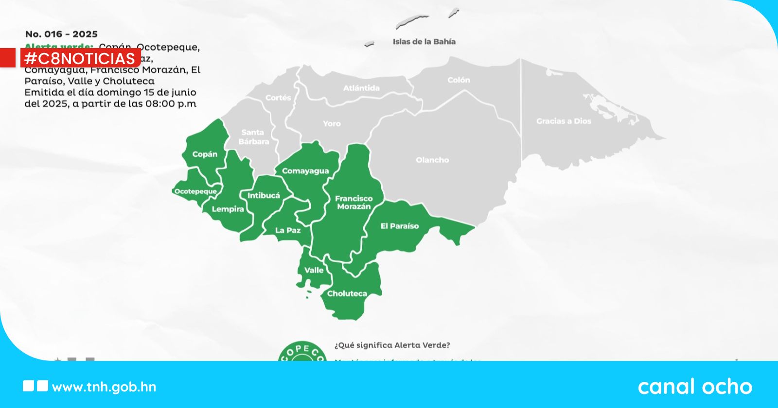 Copeco declara alerta verde en 10 departamentos