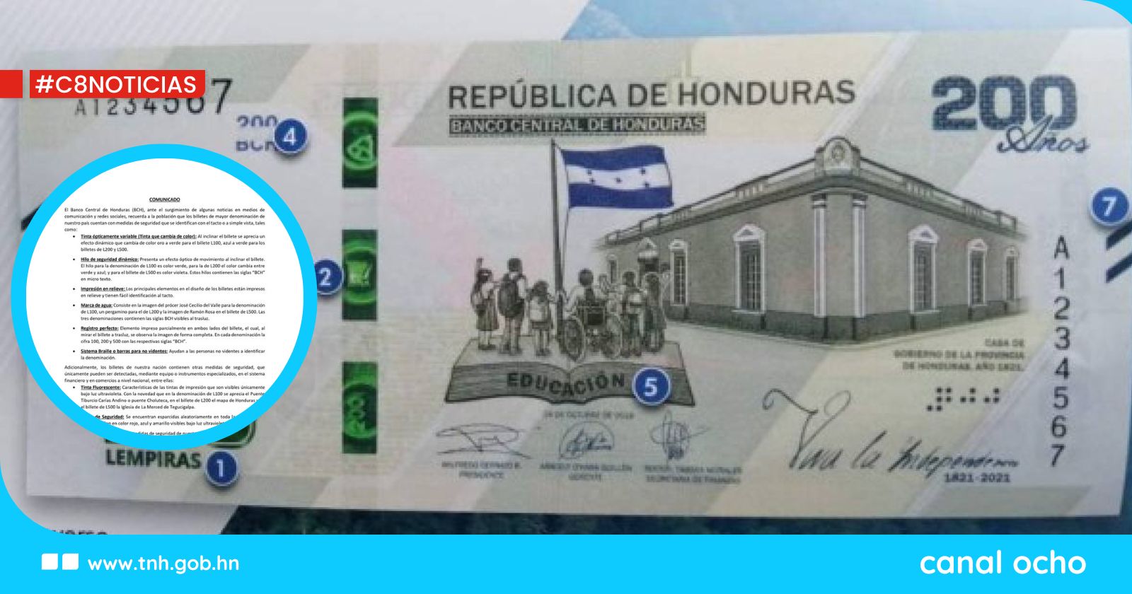 BCH detalla medidas de seguridad en billetes de alta denominación para evitar falsificaciones