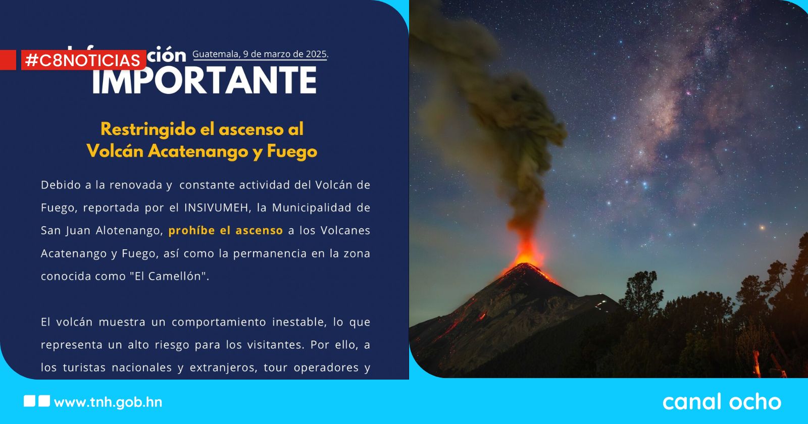 Restringen ascensos al volcán de Acatenango y Fuego en Guatemala