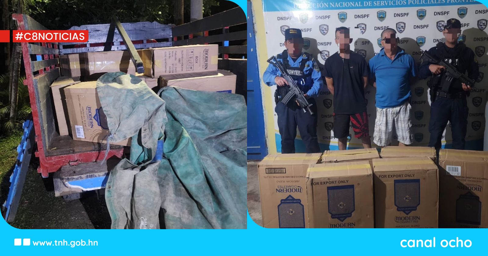 Policía Fronteriza captura a dos contrabandistas con 250,000 cigarrillos sin documentos