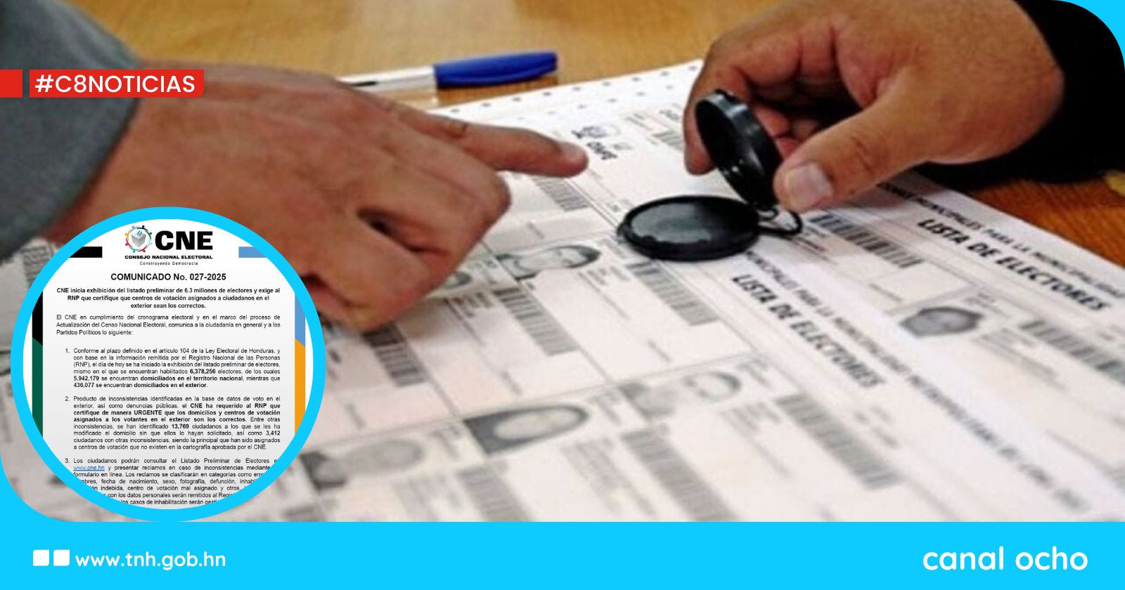CNE inicia exhibición del listado preliminar de 6.3 millones de electores