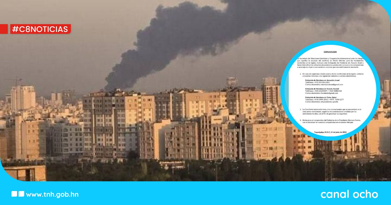 Cancillería reforzará asistencia a hondureños en Medio Oriente y recomienda evitar viajar a la zona