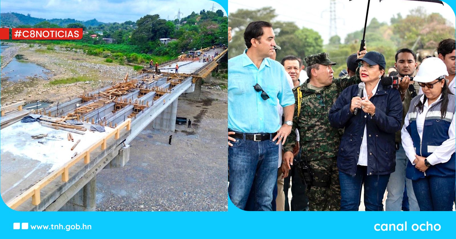 Presidenta Xiomara Castro supervisa reconstrucción del puente Saopin en La Ceiba, Atlántida