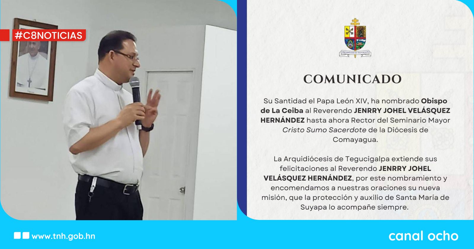 Papa León XIV nombra a Jenrry Johel Velásquez nuevo obispo de la Diócesis de La Ceiba