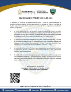 Intervención policial en Omoa y Colón